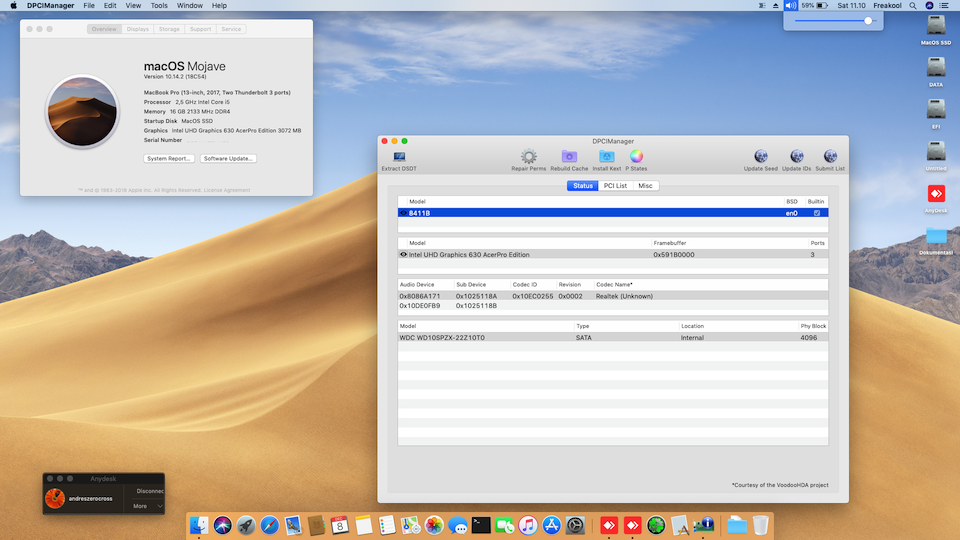 Success Hackintosh macOS Mojave 10.14.2 Build 18C54 at Acer NITRO 5 AN515-51